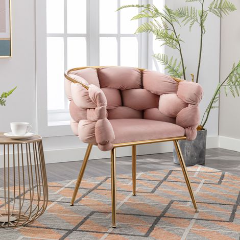 Poltrona 70x58x39 cm rosa in velluto e metallo con braccioli e schienale medio (1/5)