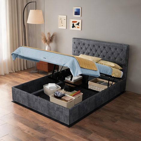 Tête de lit coloris gris en tissu métal 200 x 140 x 156 cm (1/5)