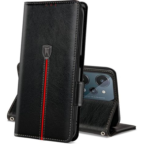 ELEGANTE CUSTODIA FLIP PER REALME C31 IN PELLE PU, NERA + SLOT PER CARTE (1/5)