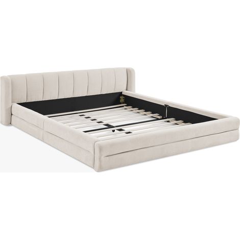 Letto matrimoniale 140x200 cm in chenille beige con testiera imbottita MODENUIT (1/5)