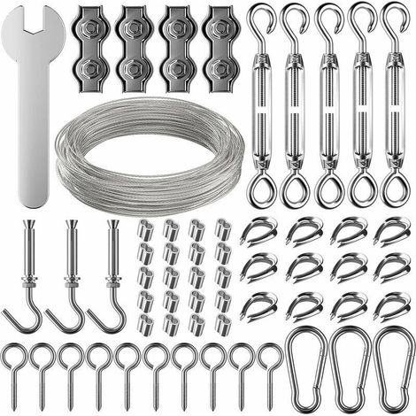 30m Corde en Acier Inoxydable à Suspendre Kit,2mm Câble en acier inoxydable revêtu avec Tendeur et Crochets,pour Suspension Lumineuse,plante grimpante,corde a linge,rideau pergola,rambarde. (1/5)