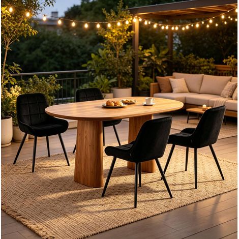 Sillas de comedor de terciopelo negro, lote de 4, estructura de metal DESVIAE (1/5)