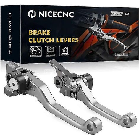 Nicecnc Motocross-Brems- und Kupplungshebel für KTM 250, 300, 350, 400, 450, 500 EXC, EXCF, SX, SXF, XC, XCF, XCW (2014–2022), Husaberg und GasGas – Silber (1/5)