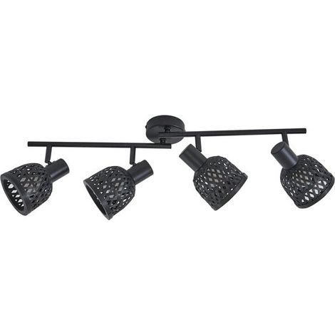 [GEBRAUCHT] B-Ware Lindby Deckenleuchte Lampe Eskil Schwarz Bambus 4-flammig E14 LED Leuchte Licht (1/2)