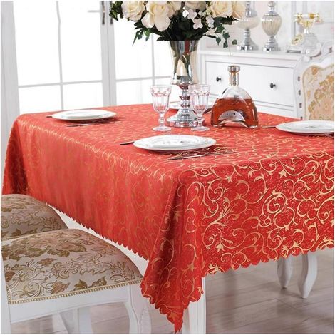 Nappe rectangulaire en jacquard 140x240 cm Rouge Vif pour Maison & Événement