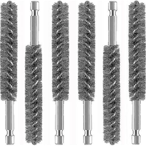 Lot de 6 brosses métalliques pour le nettoyage des perceuses électriques, brosses à poils en acier inoxydable avec poignée hexagonale (1/5)