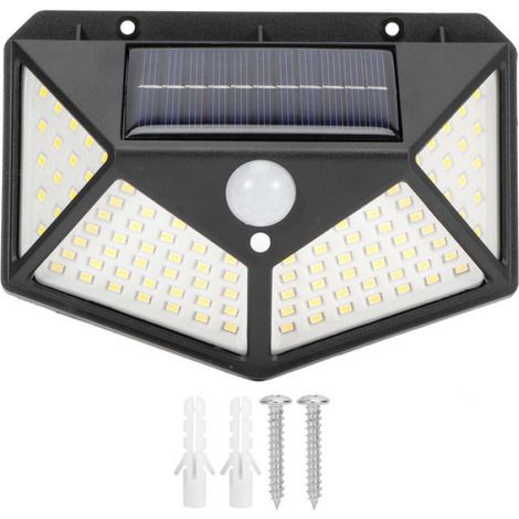 Applique Murale Solaire - 100 Led - Détecteur De Mouvement - Éclairage De Sécurité Pour Jardin Et Rue - 4 Côtés - 1 Pièce (1/5)