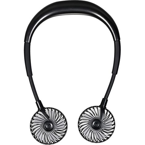 Ventilador de cuello portátil recargable por USB con LED, diseño elegante y doble flujo de aire, ideal para viajes, actividades al aire libre y la oficina. (1/5)