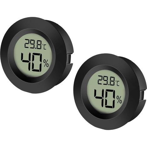 Lot de 2 Hygromètre Thermomètre LCD Numérique Rond Noir Pour Maison Bureau Serre (1/5)
