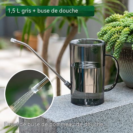 Arrosoir domestique gris 1,5 L à bec long, avec pomme d’arrosage amovible, pour plantes d’intérieur et balcon (1/4)