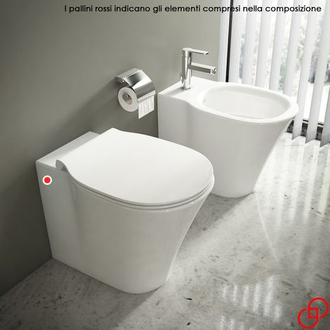 WC a Terra Filo Muro CONNECT AIR Senza Brida - Senza Sedile Coprivaso - in Ceramica - Colore Bianco Lucido (1/4)