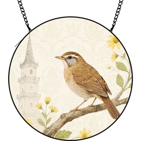 9 cm Attrape-soleil fleurs sauvages paysage coucher de soleil, suspension vitrail fenêtre, cadeau femme (1/5)