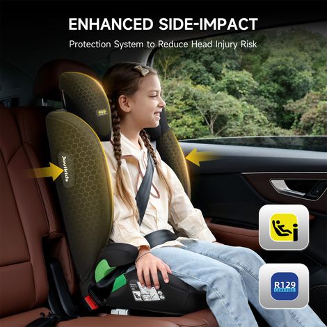 Siège auto rehausseur Jovikids Leon avec dossier haut et système ISOFIX i-Size E4 R129, adapté aux enfants de 100 à 150 cm (environ de 3 à 12 ans), avec guide de fixation, capuchon et clip de ceinture (1/5)