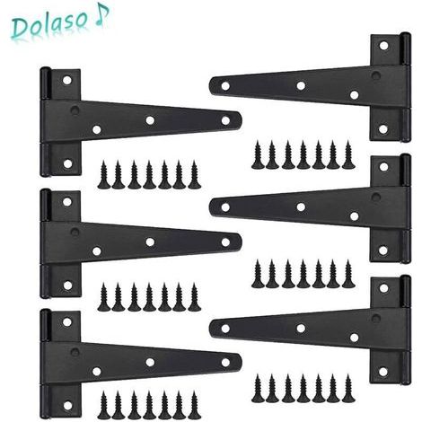 Charniere Porte Lourde 6pcs, Charniere Porte 6 Pouces, Charnière en T Noires, Charniere Plate Inox Charnières de Portes en Fer Charnières Robustes pour Portes, Fenêtres, Abris de Jardin (1/4)