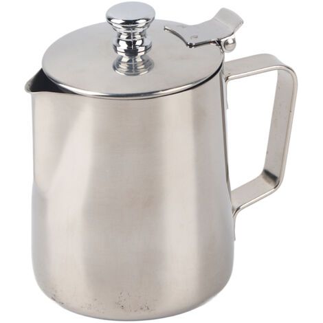 Pichet à Crème avec Couvercle, Pichet à Mousse de Lait, Pichet à Mousse avec Bec courbé à 120 °, 350 Ml en Acier Inoxydable, Art de Mousse de Latte pour café, Restaurant, Bar,.