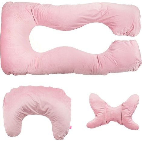 Almohada de terciopelo 5 en 1 para el embarazo, tipo U, para dormir, para amamantar, con diseño de mariposa antichoque para cochecito - Rosa (1/3)