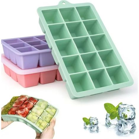 Pavlleen 3er-Set Silikon-Eiswürfelformen – 45 Fächer – Große, 3 cm große, quadratische Eiswürfel – Stapelbar – Mit Deckel (1/5)