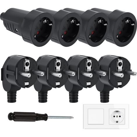 Lot de 8 Connecteurs Schuko, Kit Schuko Fiche + Prise Femelle 250V(16A), Ignifuge IP20, Prise d'alimentation, Jeu de Contacts de Protection, Fiche Europe Coudée pour Câble 8 mm (1/5)