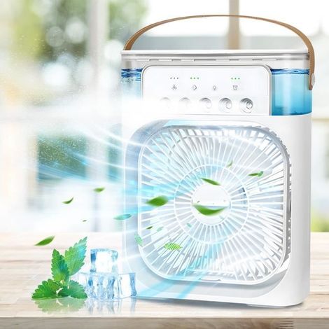 Mini-Ventilator mit Sprühnebel – Weiß – USB-aufladbar – 3 Geschwindigkeitsstufen – Leise – 600 ml (1/5)