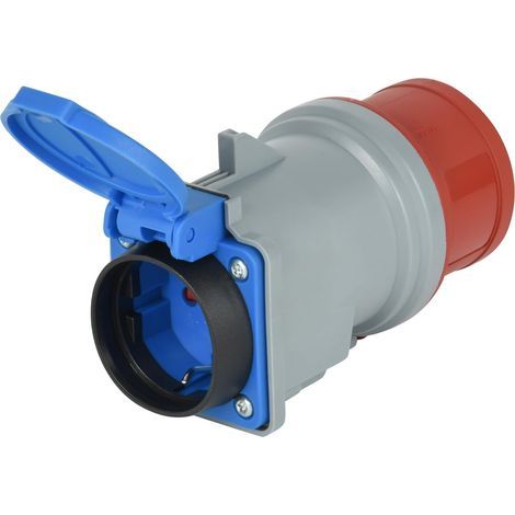 Schuko-auf-CEE-3-poliger Adapter IP44 16A mit Schutzkappe für den Innen- und Außenbereich (1/3)