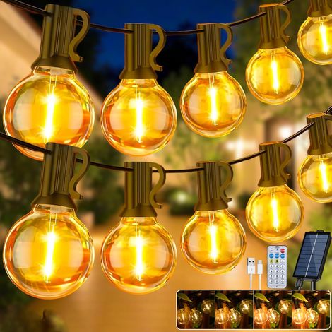 Guirlande lumineuse solaire d'extérieur de 30 m, Lampe de jardin rechargeable USB avec télécommande et 50+2 ampoules LED G40, 8 modes, minuterie, IP44 (1/5)