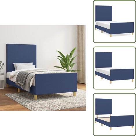 The Living Store Giroletto senza Materasso Blu 90x200 cm in Tessuto - Letto con testiera