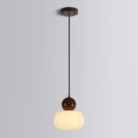 Suspension de chevet en bois, lampe suspendue en rondins avec abat-jour en acrylique blanc, lampes à suspension citrouille crème, luminaires G9, lustre minimaliste moderne pour chambre à coucher (1/5)