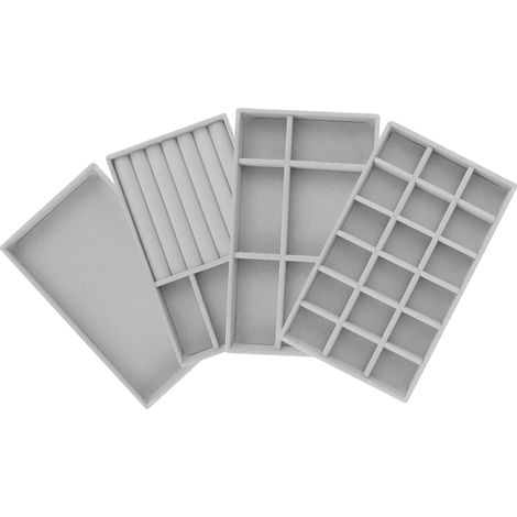 4-teiliges Schmuckaufbewahrungsset mit Tabletts, Schmuckkästchen, Schmuckvitrine, Schmuckablage (1/5)