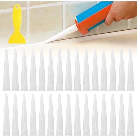 Embouts de Cartouche,Buse pour Silicone,Calfeutrage Buse,Silicone Cartouche Douilles,Buses Calfeutrage Plastique,Cartouche Douilles,Buse de Remplacement en Silicone,avec 1 Spatule 30 Pièces (1/5)