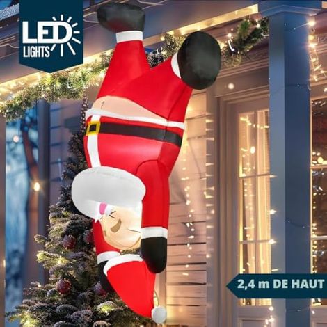 Décoration de Noël gonflable Père Noël suspendu de 1,8 m de haut, à suspendre à l'envers, avec LED intégrée (1/4)