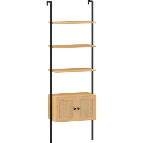 GOPLUS Bibliothèque Étagère Murale, Étagère Rangement avec 3 Niveaux et Armoire en Rotin PE, Bibliothèque Murale avec Structure en Métal pour Salon, Chambre, 60x31,5x184cm (1/5)