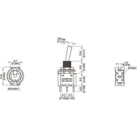 Interrupteurs momentanés à bascule - - ON-OFF-ON 3 broches 6A 250V lot de 5 mini (1/3)