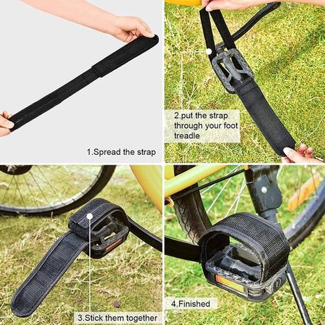 paio di cinghie per pedali da bicicletta nere in nylon - Set di cinghie per pedali - Trave per pedali - Pedali per bici da strada - Chiusura con cinghia in nylon - Fermapiedi universali - Regolabili (1/5)