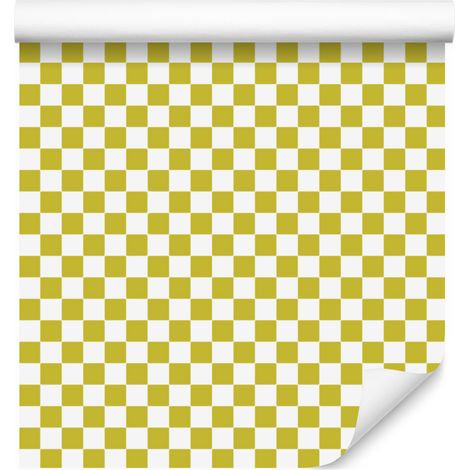 Papel pintado amarillo a cuadros para salón y dormitorio, 50x1000 cm (1/5)