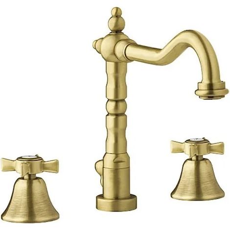 Mitigeur de lavabo 3 trous en bronze rétro (1/2)