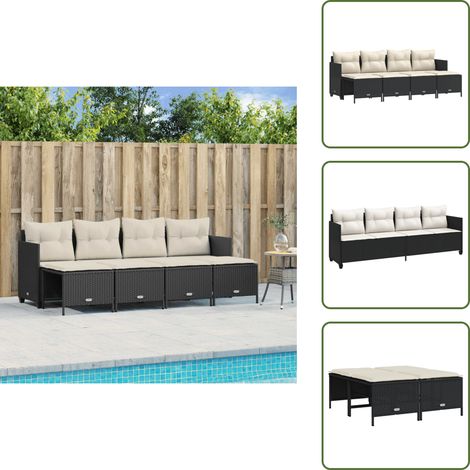 5-tlg. Garten-Sofagarnitur mit Kissen Schwarz Poly Rattan - Gartensorgsofa - Outdoor-Lounge - Gartenmöbelset - Rattanmöbel - Polyethylen-Rattan (1/5)