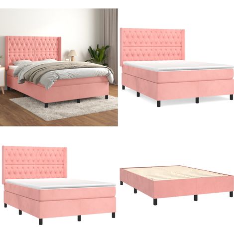 Sommier à lattes de lit avec matelas Rose 140x190 cm Velours - Lit Tapissier - Lit Velours - Lit Double - Literie - Chambre À Coucher - Home & Living (1/5)