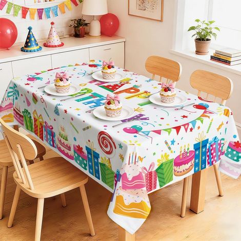 Geburtstag Tischdecke Happy Birthday Geschenke 140x180cm Weiß Rechteckig