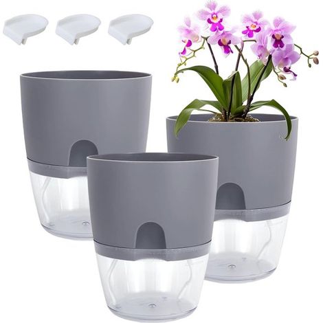 Blumentopf Set Pflanztöpfe Selbstbewässernd Inklusive Wasserreservoir 3 teilig Grau (1/5)