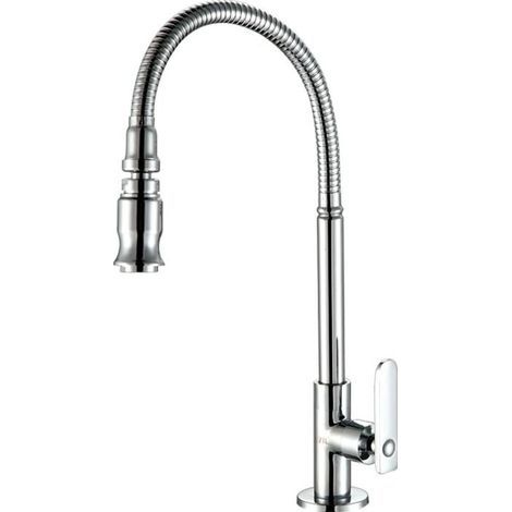 Küchen- und Gartenarmatur aus Edelstahl mit 360-Grad-Schwenkauslauf und ausziehbarer Brause, für Spüle, Waschküche, nur Kaltwasser, Chrom-Finish (ohne Schlauch) (1/4)