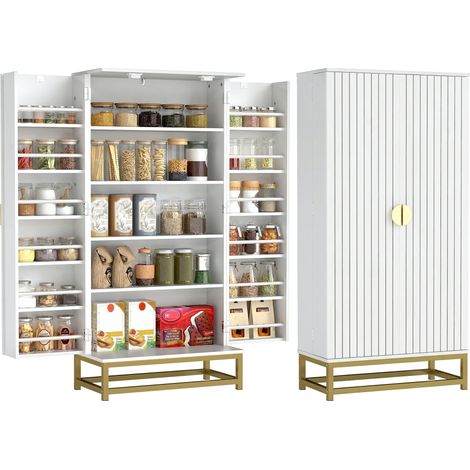 Küchenschrank mit 12 Einlegeböden und Türen, verstellbare Einlegeböden, 58 x 29 x 119,5 cm, weiß