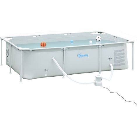 Piscine démontable tubulaire 252 x 152 x 65 cm avec filtre à cartouche 1 200 l/h - Piscine rectangulaire d'extérieur pour adultes et enfants, 2 163 l, gris