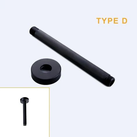 (Type D) Bras de douche mural ou plafond en acier inoxydable, support pour pommeau de douche effet pluie, carré ou rond, noir (1/4)
