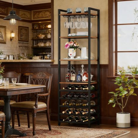 Casier à vin industriel avec porte verres, support rangement bouteilles cuisine bar salon
