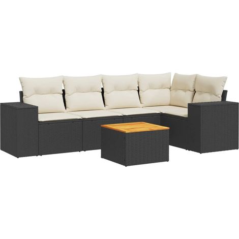 Set de sofás de jardín 6 piezas y cojines ratán sintético negro vidaXL (1/5)