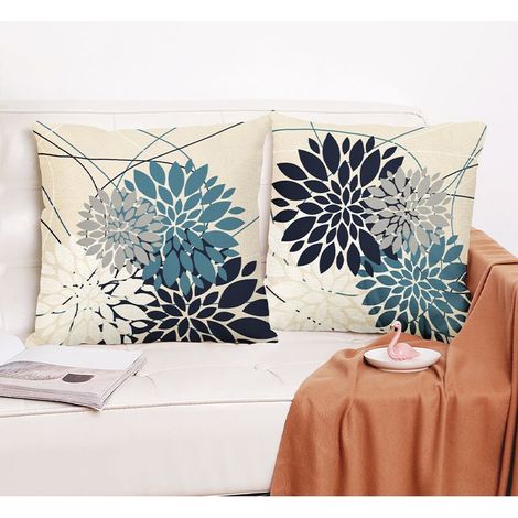 Housse Coussin Canapé Cyan Et Bleu Marin Géométrie Fleur Modèle Housse Coussin 45x45 Housse De Coussin 2 Pièces Taie Oreiller Double Face Imprimé Taie d'oreiller pour Salon Jardin Coussin Canape (1/4)