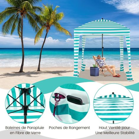 Tente cabine de plage verte pliable avec paroi amovible, protection UV UPF50 et sac de transport pour plage et jardin (1/5)