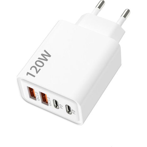 Chargeur rapide 120W PD 4 ports USB Type-C – EU, multiport, blanc (1/4)