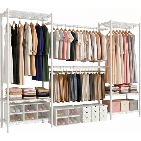 Armoire Ouverte, Portant à Vêtements Coulissant en Métal (Blanc) (1/5)