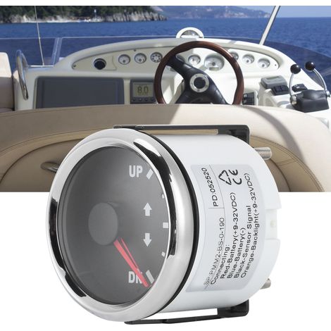 Indicateur de trim de bateau 52 mm 2 pouces UP DN, signal 0-190 ohms, rétroéclairage rouge (cadran noir, cadre argenté) (1/5)